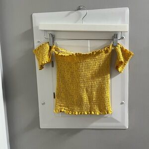 Sunny Yellow Crop Top with Flutter Sleeves and Smocked Design